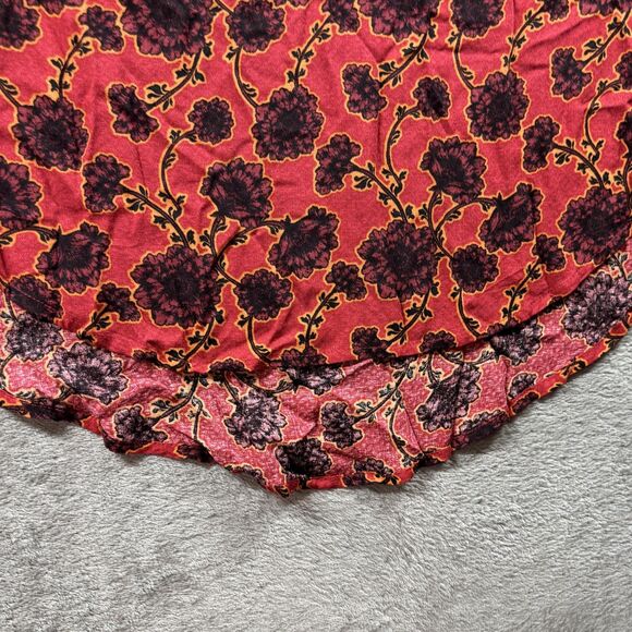Free People Women Mia Floral Print Tie Neck Tunic Boho Rust Orange Large D127 - Picture 4 of 11